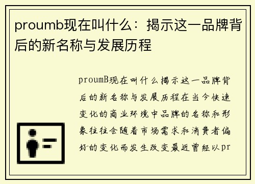 proumb现在叫什么：揭示这一品牌背后的新名称与发展历程