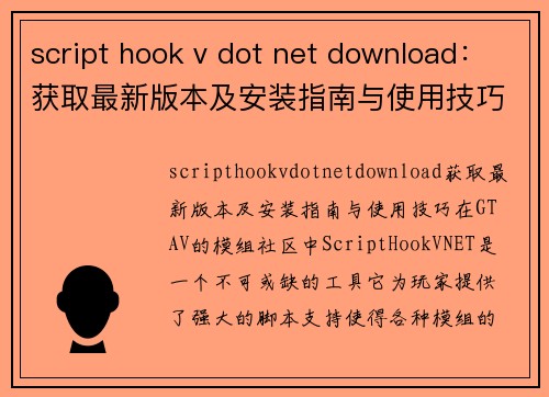 script hook v dot net download：获取最新版本及安装指南与使用技巧